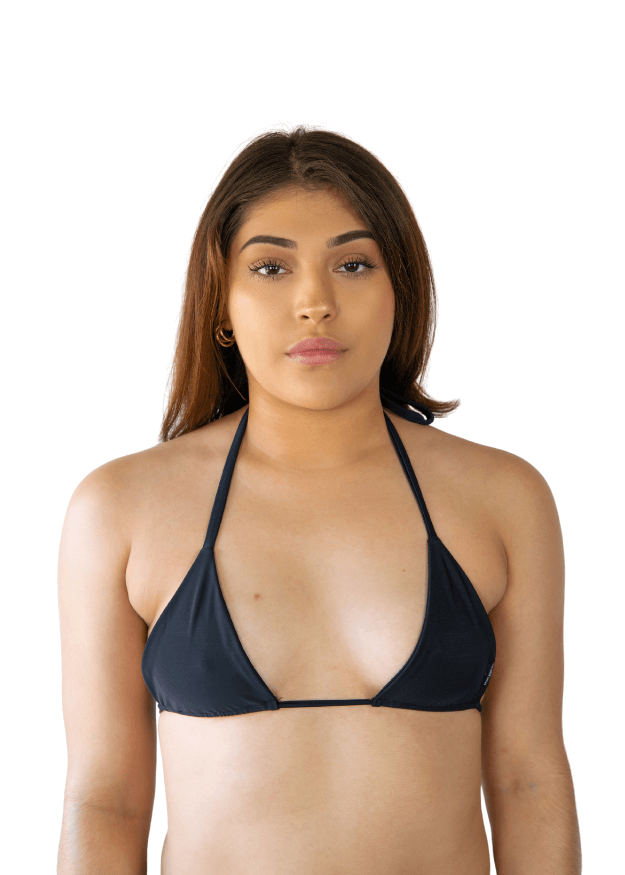 solid black dancing in the night bikini top from recycled materials